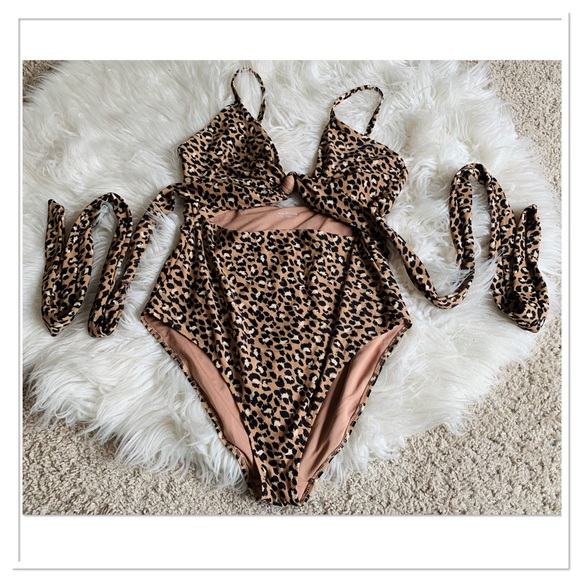 aerie Other - Aerie Cut Out Tie Wrap One Piece Swimsuit Animal Print Brown Black Size XL